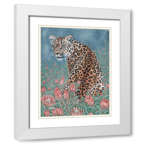 Leopard in the Flowers White Modern Wood Framed Art Print with Double Matting by Hollihocks Art
