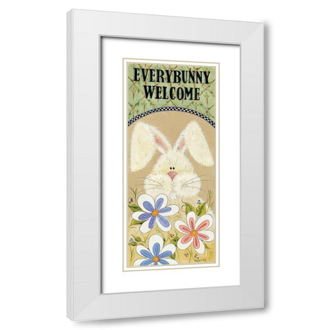 Every Bunny Welcome White Modern Wood Framed Art Print with Double Matting by Hilliker, Lisa