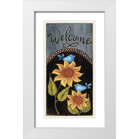 Bluebird Welcome White Modern Wood Framed Art Print with Double Matting by Hilliker, Lisa