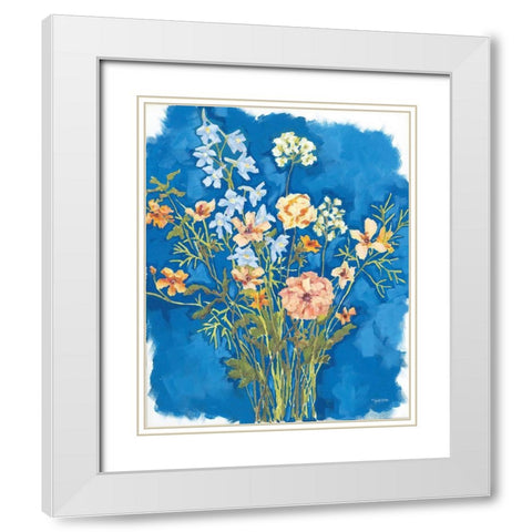 Flowers on Blue White Modern Wood Framed Art Print with Double Matting by Holden, Jennifer