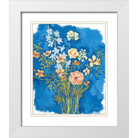 Flowers on Blue White Modern Wood Framed Art Print with Double Matting by Holden, Jennifer