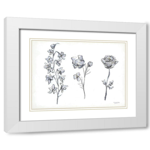 Floral Trio White Modern Wood Framed Art Print with Double Matting by Holden, Jennifer