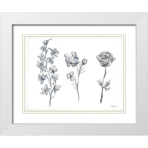 Floral Trio White Modern Wood Framed Art Print with Double Matting by Holden, Jennifer