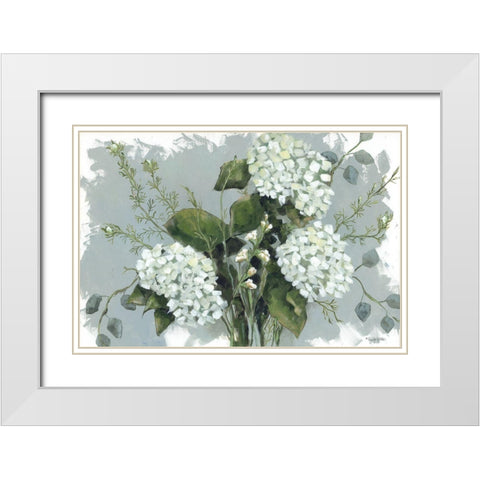 Hydrangeas in White White Modern Wood Framed Art Print with Double Matting by Holden, Jennifer