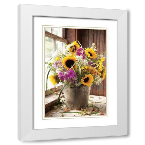 Wildflowers in Bucket White Modern Wood Framed Art Print with Double Matting by Hoover, Irvin