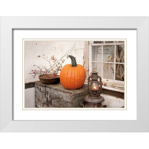 Fall Lantern White Modern Wood Framed Art Print with Double Matting by Hoover, Irvin