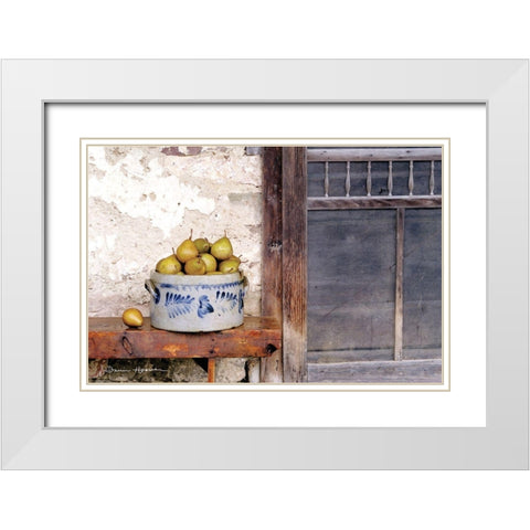 Bushel and a Peck Crock of Pears White Modern Wood Framed Art Print with Double Matting by Hoover, Irvin