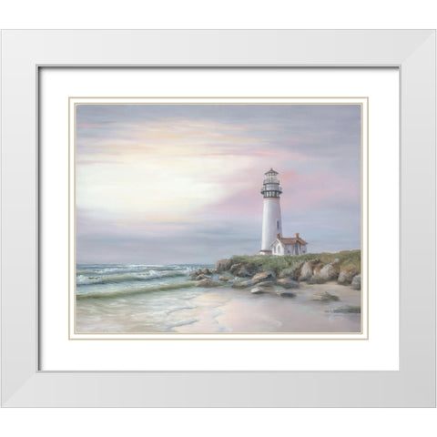 Lighthouse at Sunset White Modern Wood Framed Art Print with Double Matting by Janisse, Georgia