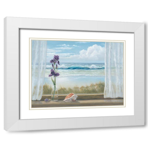 Irises on Windowsill White Modern Wood Framed Art Print with Double Matting by Janisse, Georgia