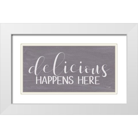 Delicious Happens Here White Modern Wood Framed Art Print with Double Matting by Jaxn Blvd.