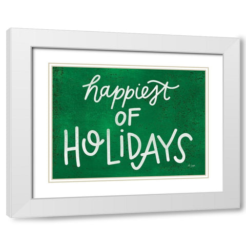 Happiest of Holidays White Modern Wood Framed Art Print with Double Matting by Jaxn Blvd.