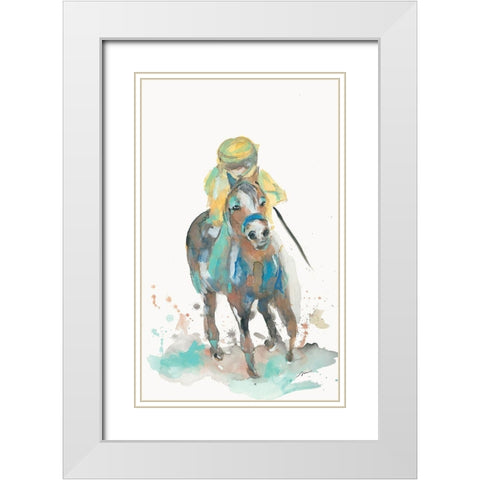A Jockey and His Horse White Modern Wood Framed Art Print with Double Matting by Mingo, Jessica