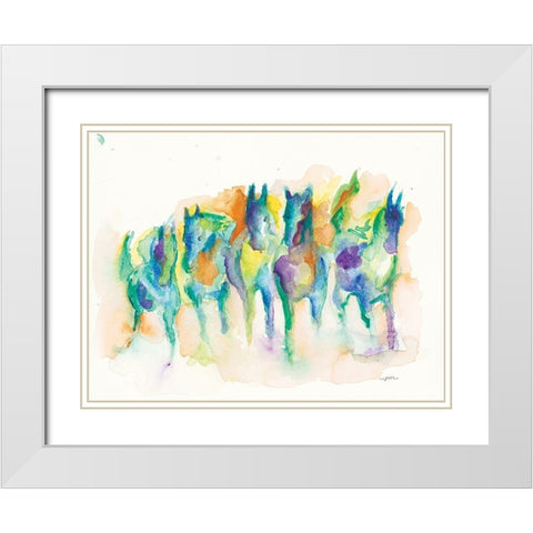 Watercolor Horses White Modern Wood Framed Art Print with Double Matting by Mingo, Jessica