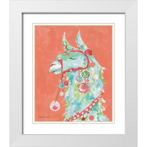 Tito the Llama White Modern Wood Framed Art Print with Double Matting by Mingo, Jessica