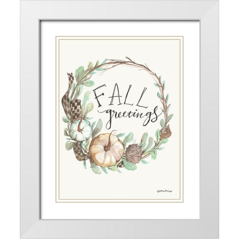 Fall Greetings White Modern Wood Framed Art Print with Double Matting by Mingo, Jessica