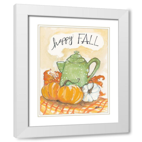 Happy Fall Coffee Pot White Modern Wood Framed Art Print with Double Matting by Mingo, Jessica