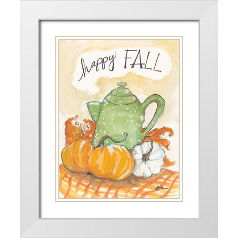 Happy Fall Coffee Pot White Modern Wood Framed Art Print with Double Matting by Mingo, Jessica