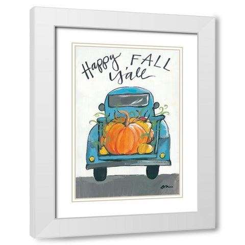 Happy Fall Yall Truck White Modern Wood Framed Art Print with Double Matting by Mingo, Jessica