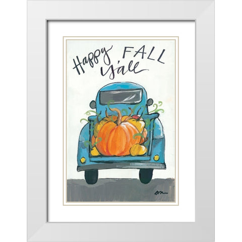 Happy Fall Yall Truck White Modern Wood Framed Art Print with Double Matting by Mingo, Jessica