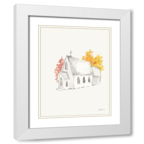 Autumn Church White Modern Wood Framed Art Print with Double Matting by Mingo, Jessica