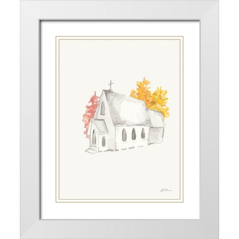 Autumn Church White Modern Wood Framed Art Print with Double Matting by Mingo, Jessica