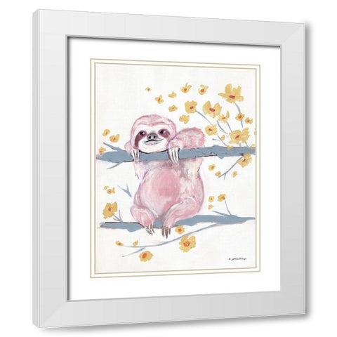 Pink Sloth II White Modern Wood Framed Art Print with Double Matting by Mingo, Jessica