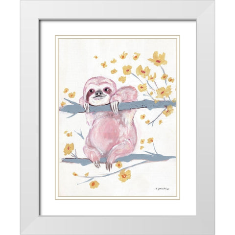 Pink Sloth II White Modern Wood Framed Art Print with Double Matting by Mingo, Jessica