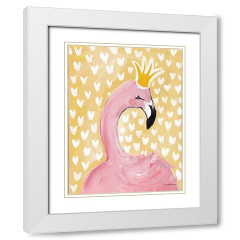 Princess Flamingo White Modern Wood Framed Art Print with Double Matting by Mingo, Jessica