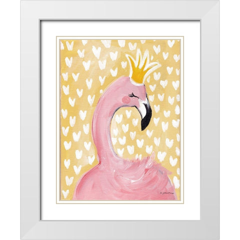 Princess Flamingo White Modern Wood Framed Art Print with Double Matting by Mingo, Jessica