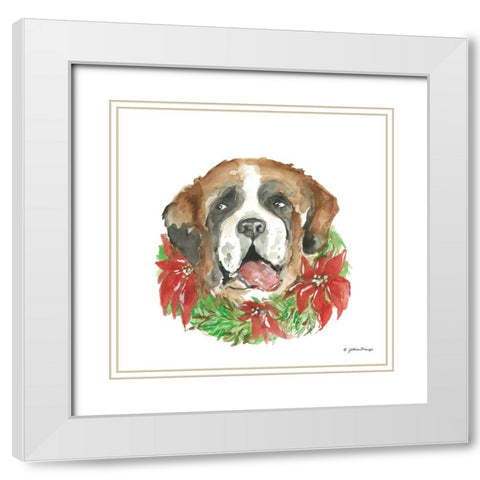 Christmas Pup White Modern Wood Framed Art Print with Double Matting by Mingo, Jessica