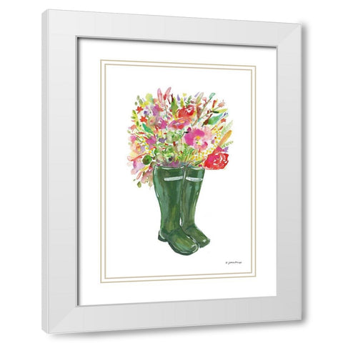 Blooms and Boots White Modern Wood Framed Art Print with Double Matting by Mingo, Jessica
