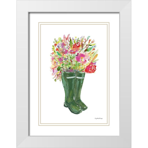 Blooms and Boots White Modern Wood Framed Art Print with Double Matting by Mingo, Jessica