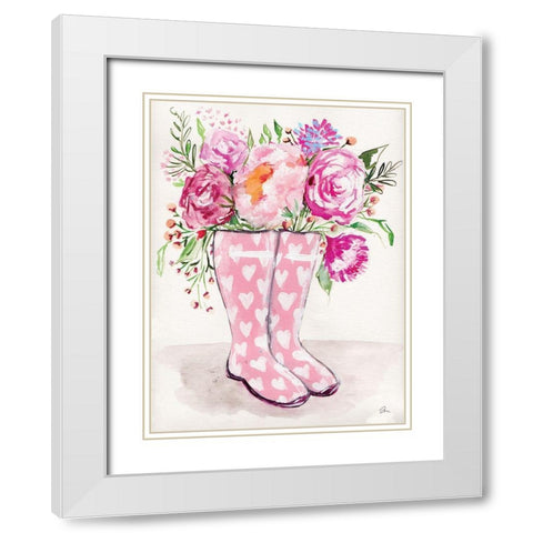 Rain Boot Flowers  White Modern Wood Framed Art Print with Double Matting by Mingo, Jessica