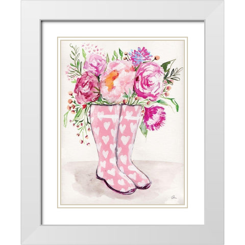 Rain Boot Flowers  White Modern Wood Framed Art Print with Double Matting by Mingo, Jessica