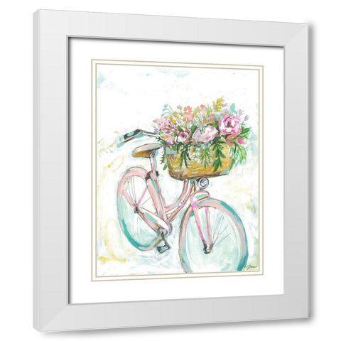 Bicycle with Flower Basket White Modern Wood Framed Art Print with Double Matting by Mingo, Jessica