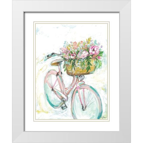 Bicycle with Flower Basket White Modern Wood Framed Art Print with Double Matting by Mingo, Jessica