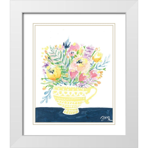 Tea Cup Flowers White Modern Wood Framed Art Print with Double Matting by Mingo, Jessica