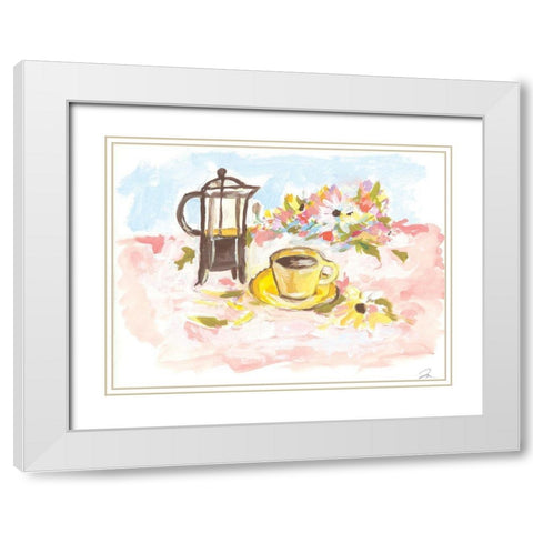 A Good Morning for Coffee   White Modern Wood Framed Art Print with Double Matting by Mingo, Jessica
