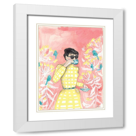 Coffee in the Aviary   White Modern Wood Framed Art Print with Double Matting by Mingo, Jessica