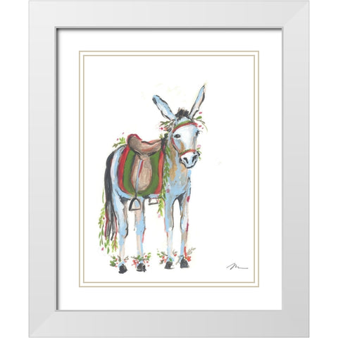 Christmas Donkey I White Modern Wood Framed Art Print with Double Matting by Mingo, Jessica