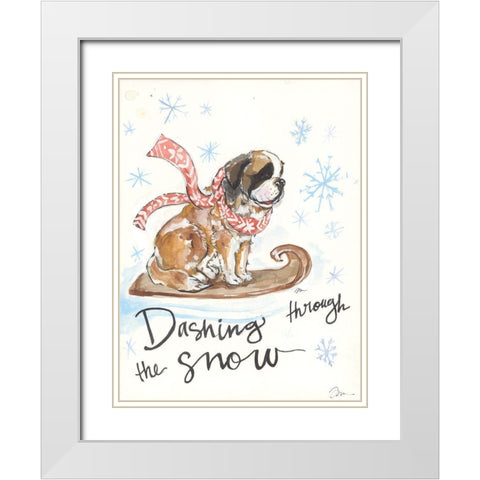 Dashing Through the Snow St. Bernard White Modern Wood Framed Art Print with Double Matting by Mingo, Jessica