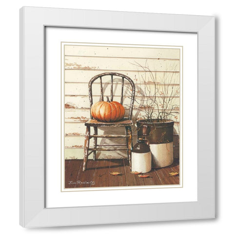 Pumpkin and Chair White Modern Wood Framed Art Print with Double Matting by Rossini, John
