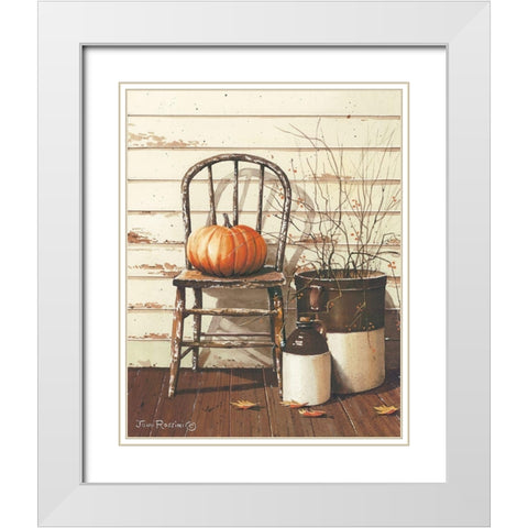 Pumpkin and Chair White Modern Wood Framed Art Print with Double Matting by Rossini, John