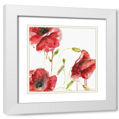 Poppies White Modern Wood Framed Art Print with Double Matting by Kamdon Kreations