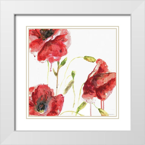 Poppies White Modern Wood Framed Art Print with Double Matting by Kamdon Kreations