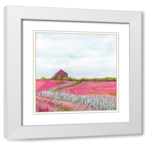Pink Fall Farm White Modern Wood Framed Art Print with Double Matting by Kamdon Kreations