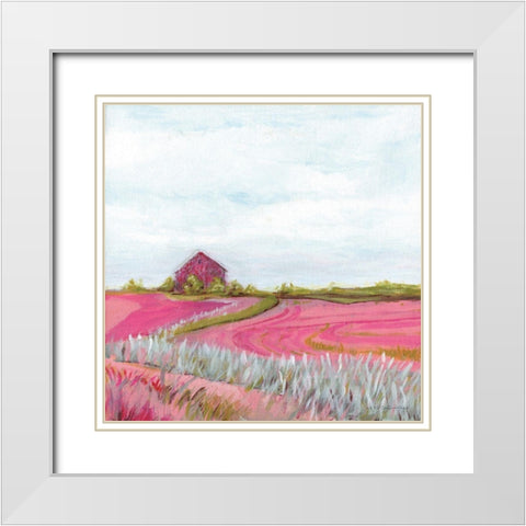 Pink Fall Farm White Modern Wood Framed Art Print with Double Matting by Kamdon Kreations