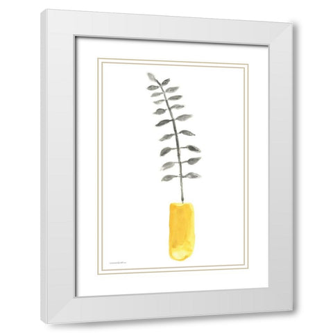 Fern in Mustard Vase 1 White Modern Wood Framed Art Print with Double Matting by Kamdon Kreations
