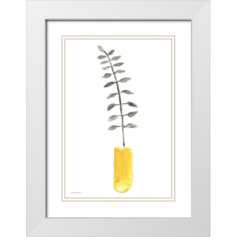 Fern in Mustard Vase 1 White Modern Wood Framed Art Print with Double Matting by Kamdon Kreations