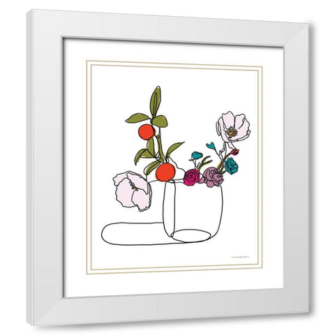 Lines and Flowers White Modern Wood Framed Art Print with Double Matting by Kamdon Kreations